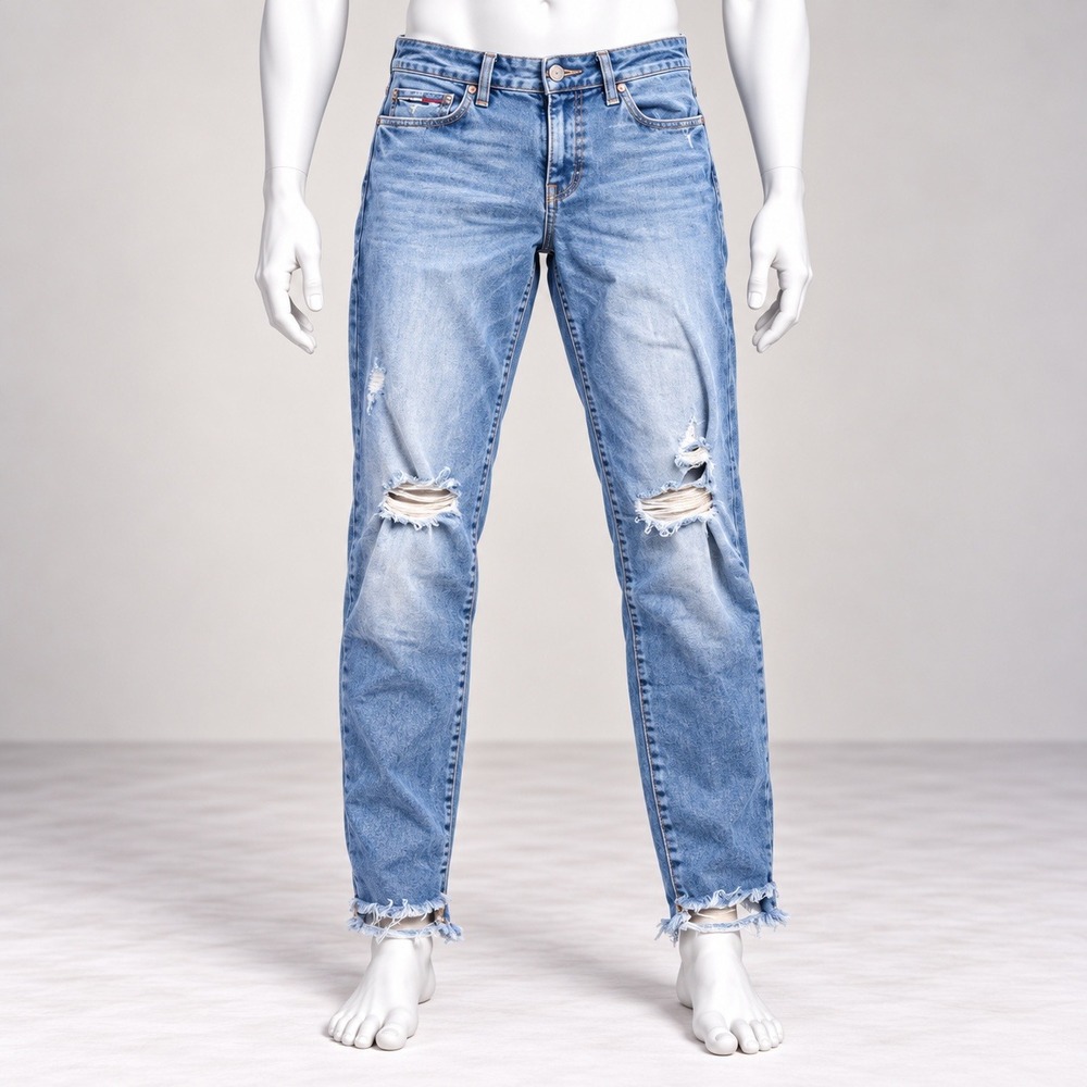 Tommy Hilfiger Denim Skinny Jeans Womens 30 Blue Distressed Frayed Hem Logo